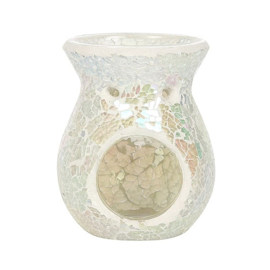 Small White Iridescent Crackle Oil Burner