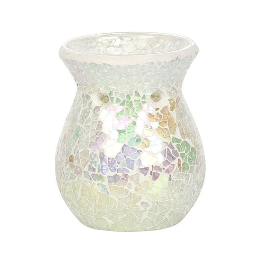 Small White Iridescent Crackle Oil Burner